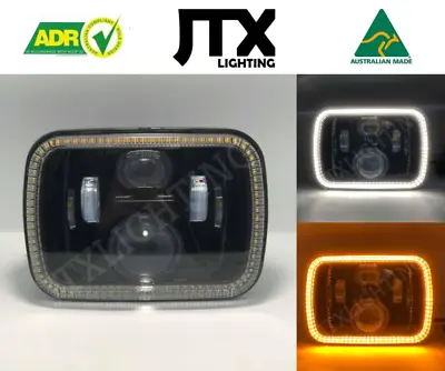 1 Pair Black LED JTX Headlights 5x7  White Halo Flashes Amber Suits F250 • $517.50