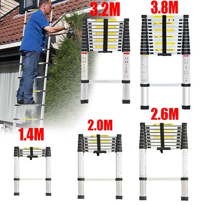 1.4-3.8M Telescopic Ladder Aluminium Extendable Ladder Multi-Purpose Loft Ladder • £43.97