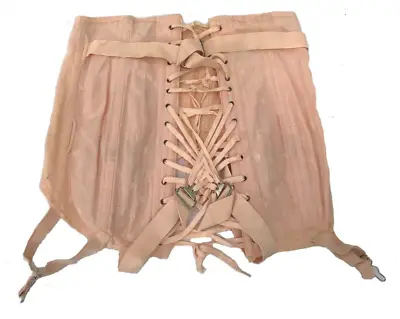 1940s/50s Vintage Peachy Pink Lace Up Corset Garters Boned Girdle Underwear M • $150
