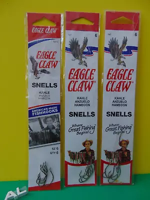 Lot Of 3 Eagle Claw Snells Kahle 147 Size 6 Fish Hooks 6 Each New & Sealed • $6