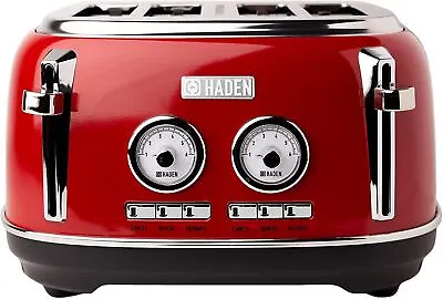 Haden - Jersey Red 4 Slice Toaster - Extra Wide Slot - Crumb Tray - Steel • £49.95