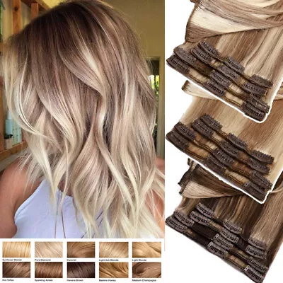 £42.31 • Buy UK CLEARANCE 100% Real Clip In Remy Human Hair Extensions Full Head SEAMLESS