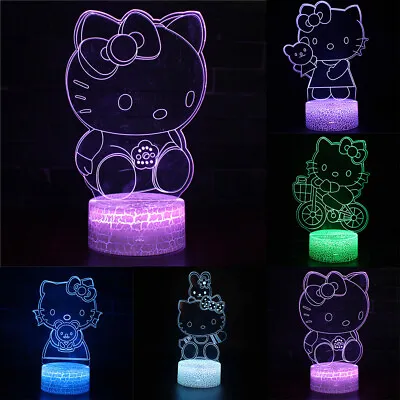 7 Colors Hello Kitty Anime Cartoon 3D Illusion LED Night Light Change Table Lamp • £8.51