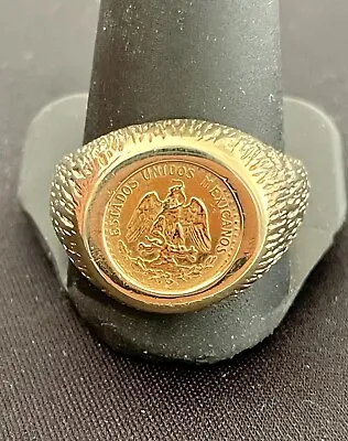Vintage 14k Yellow Gold 1945 Dos 2 Pesos Coin Mens Ring Size 11.75 (S107) • $795