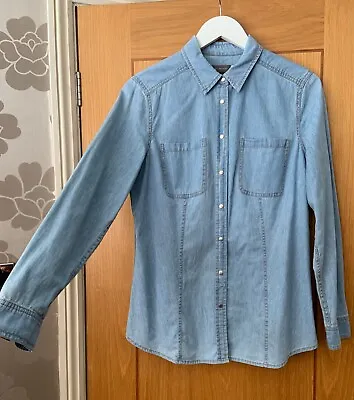 MINT VELVET Blue Cotton Denim Chambray Shirt UK 12 Classic Blouse Pockets VGC • £24.95