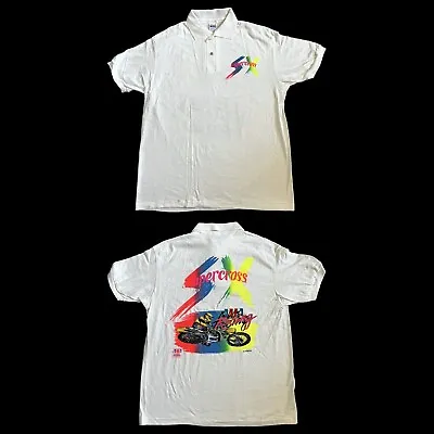 VTG AMA Supercross Men’s Polo Shirt Sz L White SS Made USA Deadstock Moto Racing • $15.95