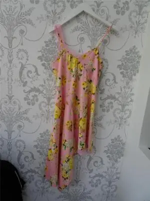 £9.99 • Buy ASOS Ladies Pink Yellow Floral Stretch Fabric Lace Trim Asymmetric Hem Dress 10