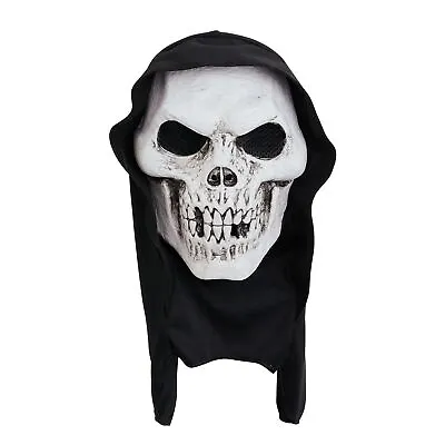 Adults Scary Black White Halloween Skeleton Fancy Dress Skull Terror Hooded Mask • £8.91