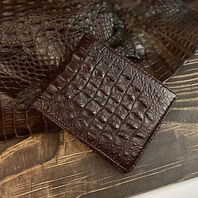 Men's Leather Wallet Brown Crocodile Bifold Purse Money Card Holder RFID Block • £80.40