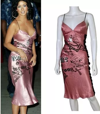 Miss Sixty Luxury VINTAGE Y2K Tattoo Dress Worn By XTINA Pink Size S • $444