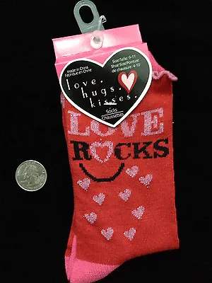 Women Girls Funky Novelty Retro Fun Punk Red Glitter Heart-LOVE ROCKS Crew Socks • £5.67