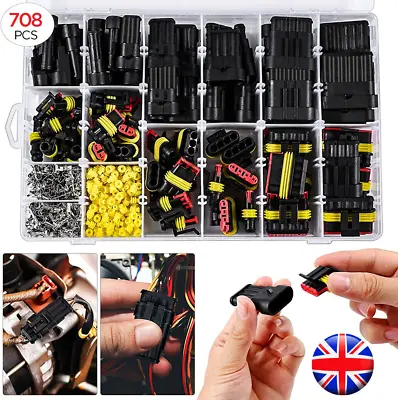 708Pc 12V Waterproof Electrical Wire Connector Plug Terminal Kit 1/2/3/4/5/6 Pin • £25.59