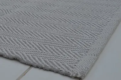 FLOOR RUG 100% Cotton Herringbone Weave Hall Runner Dove Grey/ White 80x250cm  • £51.95