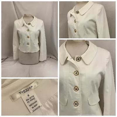 Vertigo Blazer Jacket M Women White Cotton Stretch 2-Button YGI P2-514 • $39.99