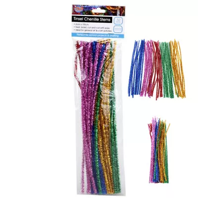 50 Glitter Tinsel Chenille Stems Pipe Cleaners  Craft Sticks Asst Colours 30cm • $4.99