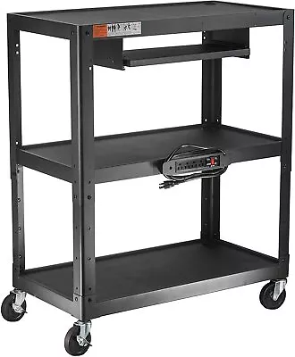 Ultra Wide Steel Frame AV Cart Presentation Mobile Power Strip Locking Wheel BLK • $299.99