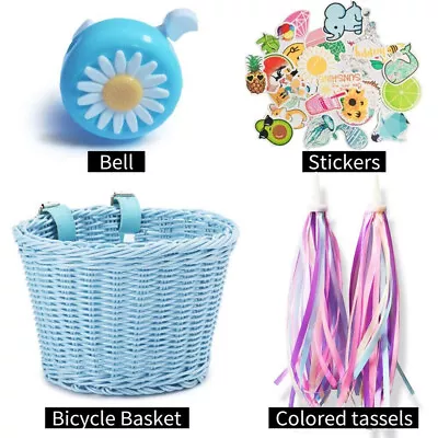 AU Kids Bicycle Basket Kit Front Handlebar Wicker Basket Streamers Bike Decor • $17.79