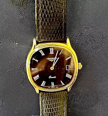 Longines Watch 9 Karat Gold Vintage Swiss Mens Black Face Very Fine Rare • $350