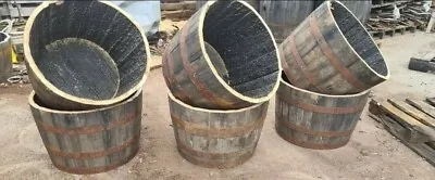 2x Half Whisky Barrel Oak Planter Wooden Flower Garden Pot Basket Tubs ! • £77.50