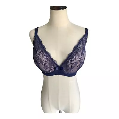 City Chic Tshirt Bra Plus Size 18 D Blue Lace Padded Full Figure Underwire • $28.99