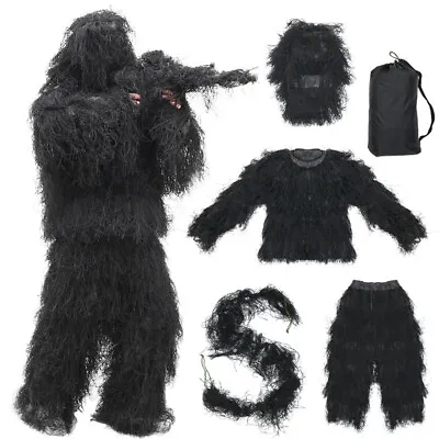 Black Camouflage Suit Ghillie Suit Yowie Sniper Tactical Hunting Clothes • £57