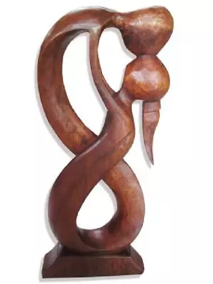 Balinese Abstract Wood Carving Kissing Couple Statue Sculpture • $44.05