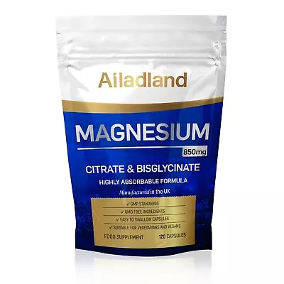 Magnesium Complex 850mg 120 Vegan Capsules Fatigue Muscle Bone Heart PMS Support • £11.20