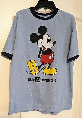 Vintage Walt Disney World Mickey Mouse Blue Medium Graphic Ringer Tee • $13.50