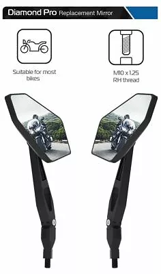 KAWASAKI ZZR1400 Oxford Diamond Pro Motorcycle Rearview Mirror Glass Pair 10mm • £31.95