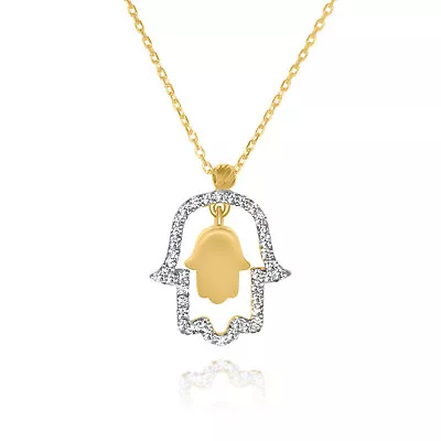 14k Yellow Gold And Cubic Zirconia Hand Of God Pendant Necklace • £213.73