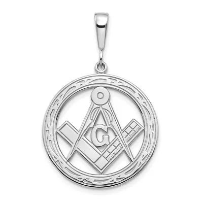 14k White Gold Polished Masonic Freemason Charm Pendant 1.42 Inch • $384.79