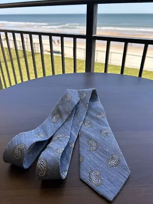 JOSEPH ABBOUD BESPOKE Men's Silk Linen Tie - Light Blue W/paisleys - 3 1/4  • $49.99