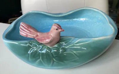 Vintage McCoy Pottery Bird Bowl Planter Robin's Egg Blue With Pink Bird • $40