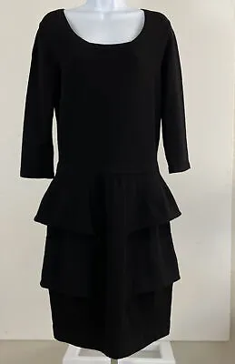 D. EXTERIOR Black Wool/Angora Knit Drop Waist 3/4 Sleeve Tiered Dress Sz L • $22