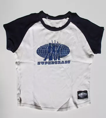 Vintage SUPERGRASS Baby Tee Cotton White Blue Music Band Fan T Shirt Small Size • £112.51