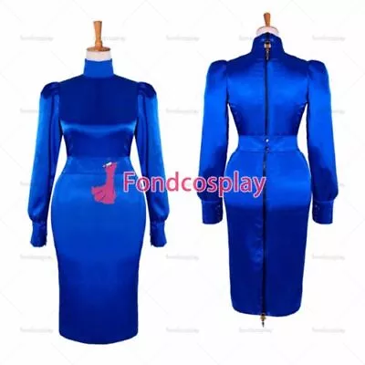 Sissy Maid Blue Satin 2 Lockable Dress Tailor-made / • $35.20