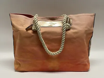 Victoria's Secret Tote Canvas Bag Peach Ombre Gold Travel Weekend Large Handbag • $22.40