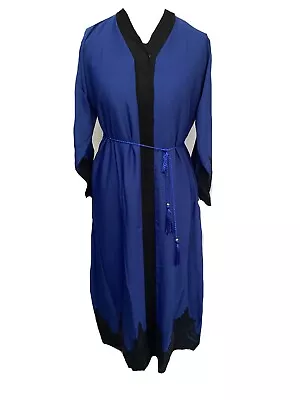 L03 Ladies Long Nida Open Lace Abaya Kimono Maxi Belt Royal Blue Size 58 • £10