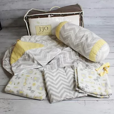 JoJo Designs Baby Crib Bedding Set Gray Chevron Yellow Comforter Valance Unisex • $39.99