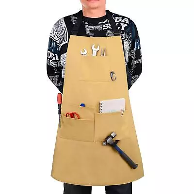 Unisex Waxed Cotton Heavy Duty Canvas Apron Pockets Woodwork Garden Carpenter • £11.59