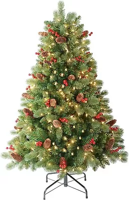 4.5 Ft Amerzest Pre-Lit Premium Tree. Flocked With Pinecones And Berries • $55.98