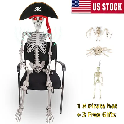 Halloween Skeleton Decor Prop Life Size Posable Sound Activated Light Up LED Eye • $29.86