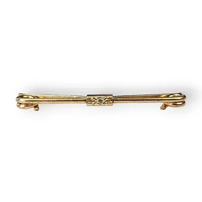 Vintage Collar Stay Bar Etched Floral Yellow Gold Plated Mid Century 2  Long     • $15.96