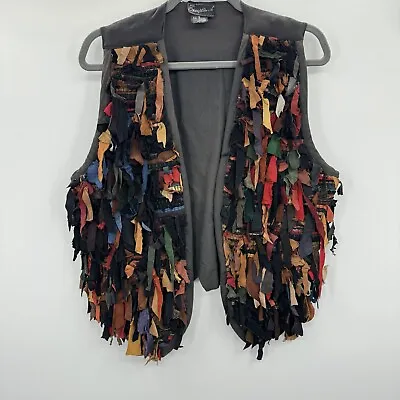 Vintage Shaggy Fringe Leather Vest Womens Small Multicolor 90s Boho Hippie • $32.97