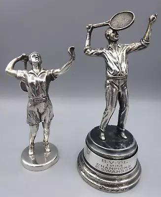 2 Vintage Art Deco Silver Plated Tennis Trophies - 1930's - Male & Female • $75