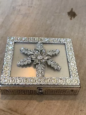 Vintage Powder Mirror Compact Jeweled Top Dorset Fifth Ave Metal Makeup Case • $65