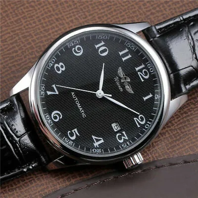 Mens Automatic Watch Leather Strap Stainless Steel Wrist Self-winding Machinery • $30.69