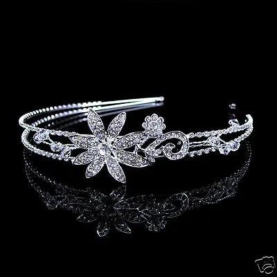 £11.39 • Buy Flower Bridal Wedding Bridal Bridesmaid Prom Crystal Beads SIDE Tiara Headband