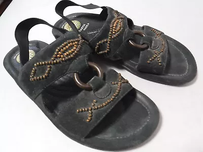 PFR VTG Women's EARTH Spirit Gelron 2000 Erie Black Beaded Slingback Sandals 8.5 • $29.99