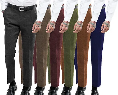 Herringbone Mens Suits Trousers Vintage Formal Business Adjustable Pants 28-44 • $29.99